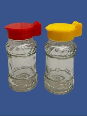 Vintage Red and Yellow Salt & Pepper Shakers Glass 50s 60s Made in Taiwan